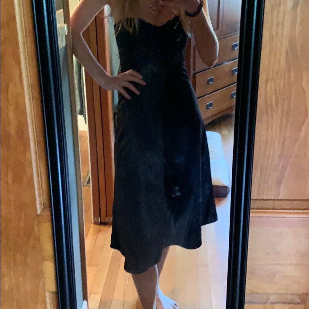 Black strapless midi dress